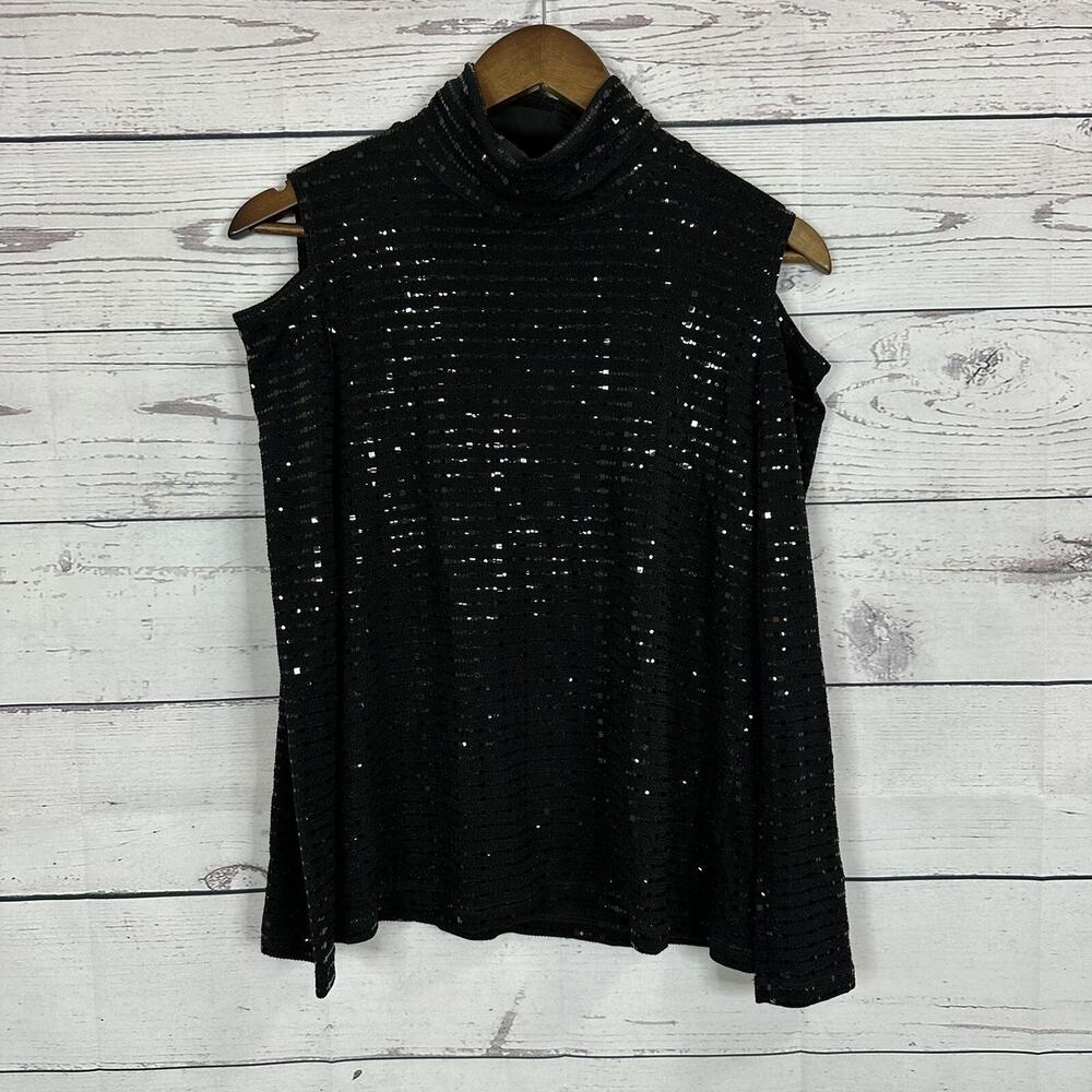 Clara Sun Woo Top Shirt Womens Small Black Glitzy Shimmer Glam Classy Career